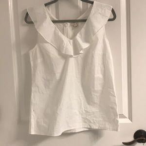 JCrew white ruffle neck tank blouse